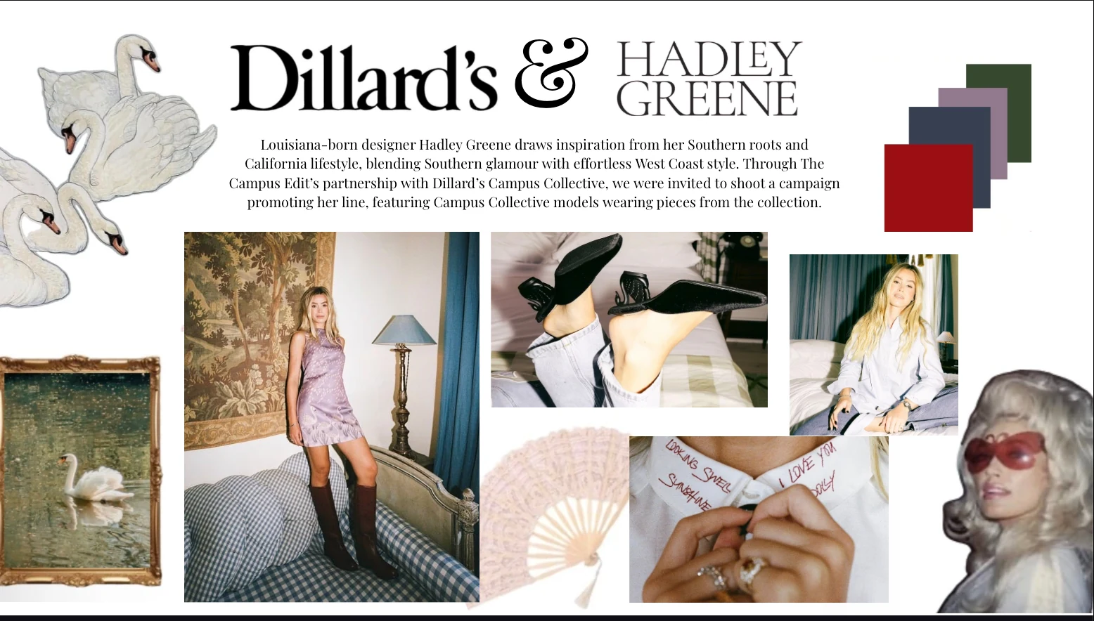 Dillard’s and Hadley Greene collaboration spread with fashion and styling images.