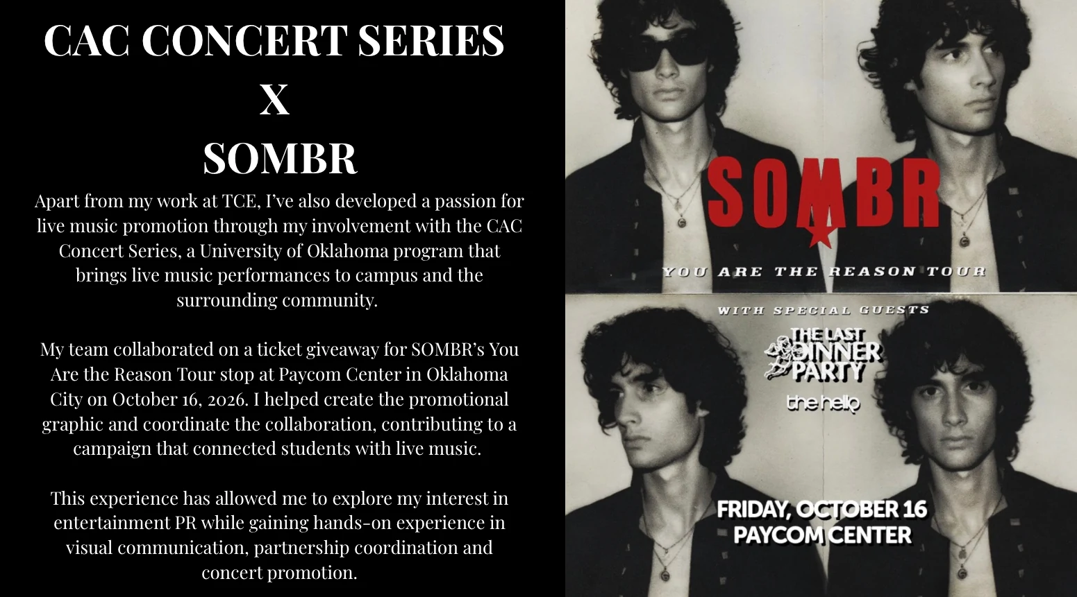 CAC Concert Series collaboration spread on a black background.